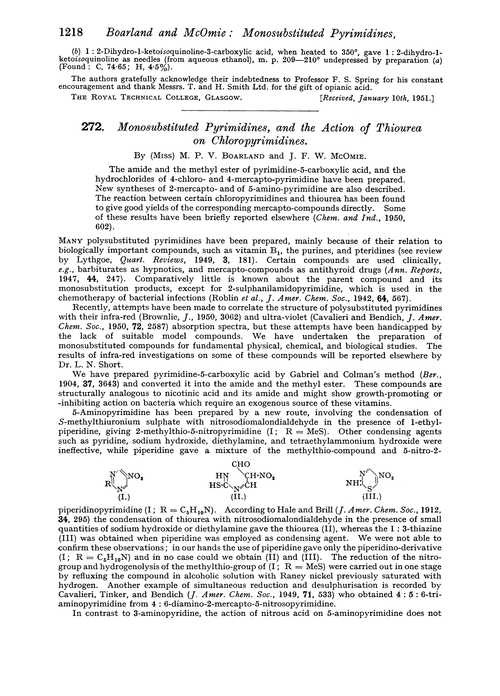 272. Monosubstituted pyrimidines, and the action of thiourea on chloropyrimidines