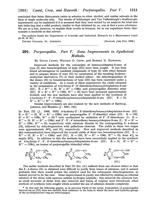 291. Purpurogallin. Part V. Some improvements in synthetical methods