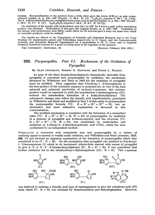 292. Purpurogallin. Part VI. Mechanism of the oxidation of pyrogallol