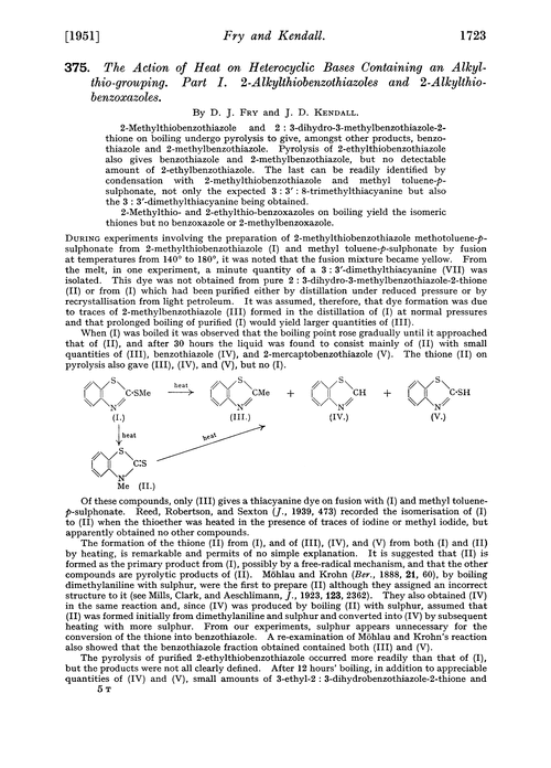 375. The action of heat on heterocyclic bases containing an alkylthio-grouping. Part I. 2-Alkylthiobenzothiazoles and 2-alkylthio-benzoxazoles