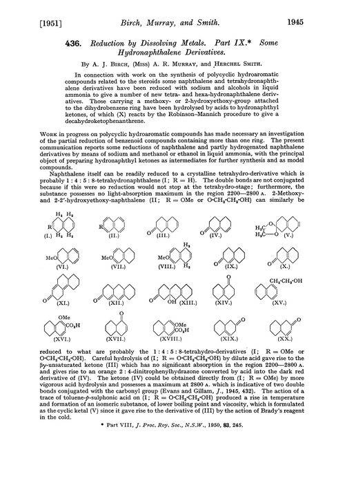 436. Reduction by dissolving metals. Part IX. Some hydronaphthalene derivatives