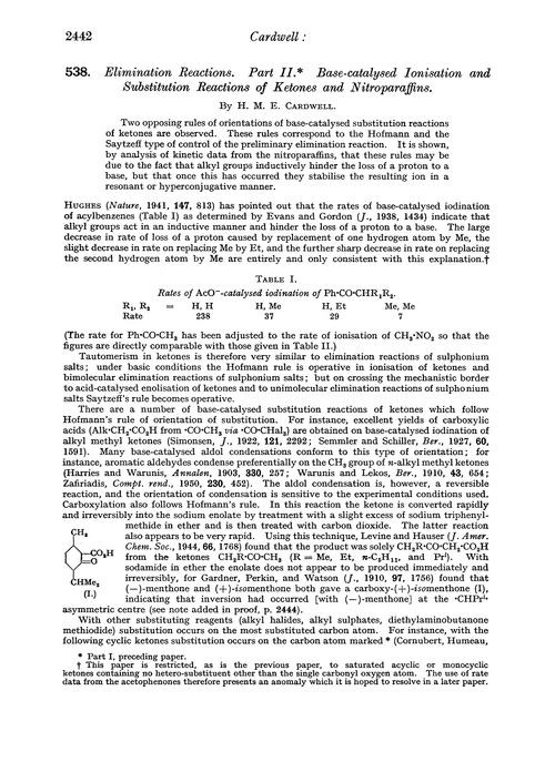 538. Elimination reactions. Part II. Base-catalysed ionisation and substitution reactions of ketones and nitroparaffins