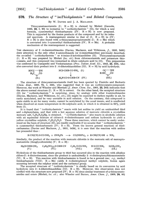 578. The structure of “isothiohydantoin” and related compounds