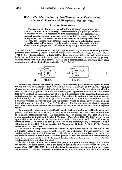 665. The chlorination of β-D-glucopyranose penta-acetate. Abnormal reactions of phosphorus pentachloride