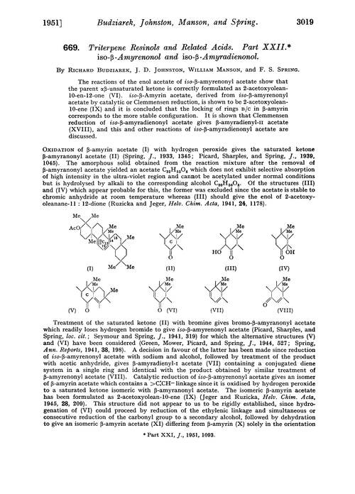 669. Triterpene resinols and related acids. Part XXII. iso-β-Amyrenonol and iso-β-amyradienonol