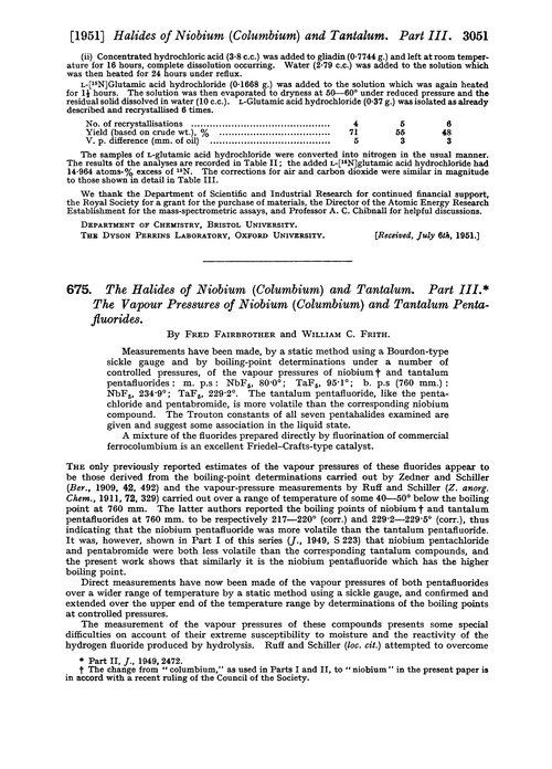 675. The halides of niobium (columbium) and tantalum. Part III. The vapour pressures of niobium (columbium) and tantalum pentafluorides