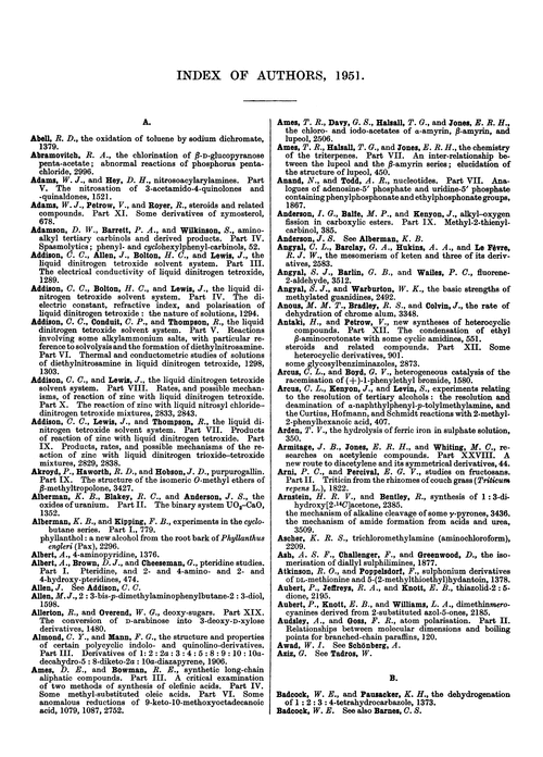Index of authors, 1951