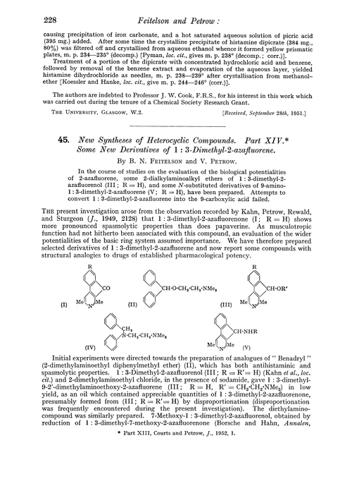 45. New syntheses of heterocyclic compounds. Part XIV. Some new derivatives of 1 : 3-dimethyl-2-azafluorene