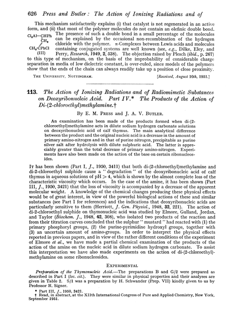 113. The action of ionizing radiations and of radiomimetic substances on deoxyribonucleic acid. Part IV. The products of the action of di-(2-chloroethyl)methylamine