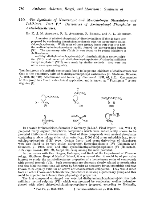 140. The synthesis of neurotropic and musculotropic stimulators and inhibitors. Part V. Derivatives of aminophenyl phosphates as anticholinesterases