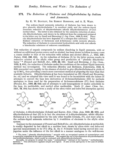171. The reduction of thebaine and dihydrothebaine by sodium and ammonia