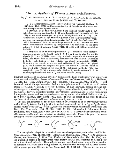 194. A synthesis of vitamin a from cyclohexanone