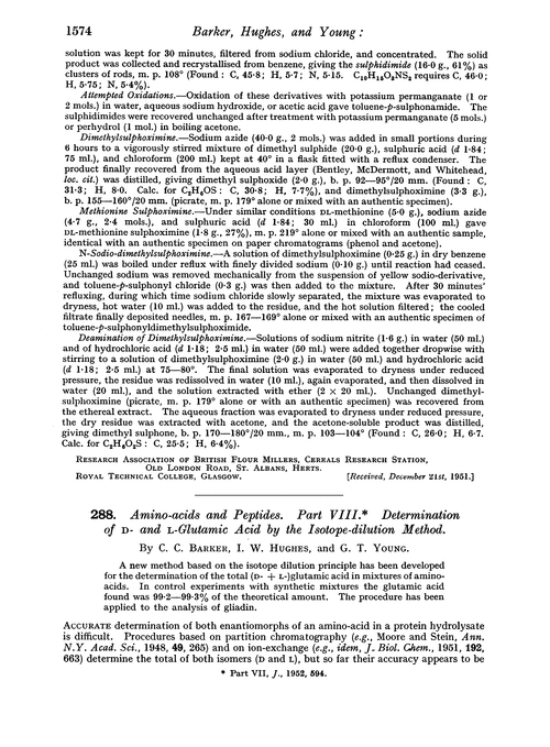 288. Amino-acids and peptides. Part VIII. Determination of D- and L-glutamic acid by the isotope-dilution method