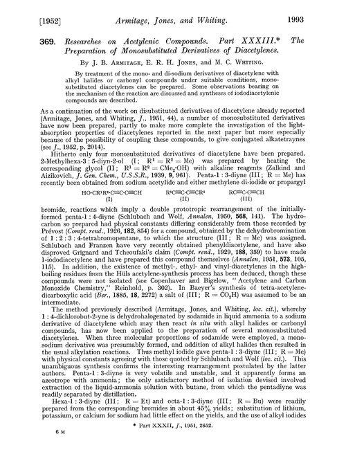 369. Researches on acetylenic compounds. Part XXXIII. The preparation of monosubstituted derivatives of diacetylenes