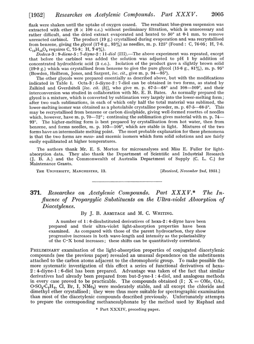 371. Researches on acetylenic compounds. Part XXXV. The influence of propargylic substituents on the ultra-violet absorption of diacetylenes