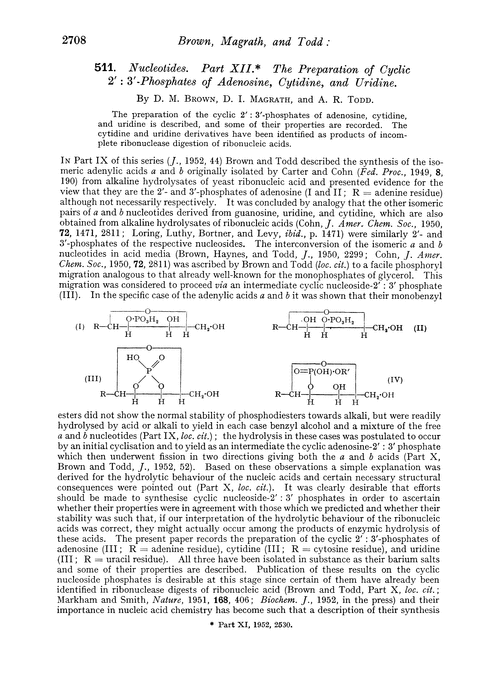 511. Nucleotides. Part XII. The preparation of cyclic 2′ : 3′-phosphates of adenosine, cytidine, and uridine