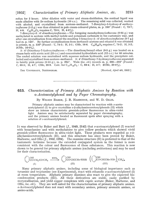 615. Characterisation of primary aliphatic amines by reaction with o-acetoacetylphenol and by paper chromatography