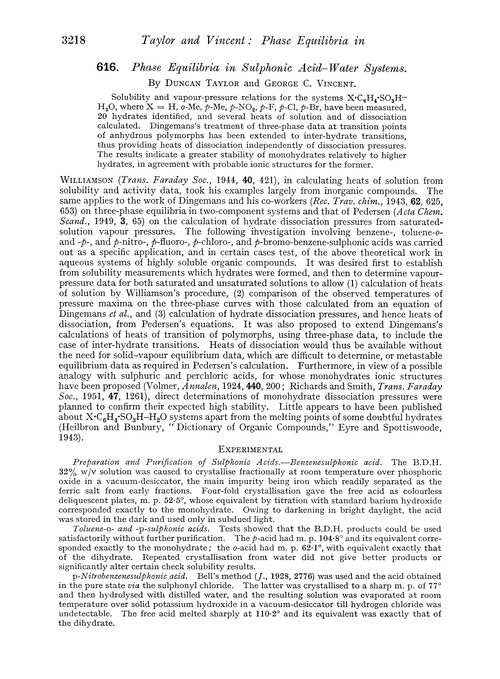 616. Phase equilibria in sulphonic acid–water systems