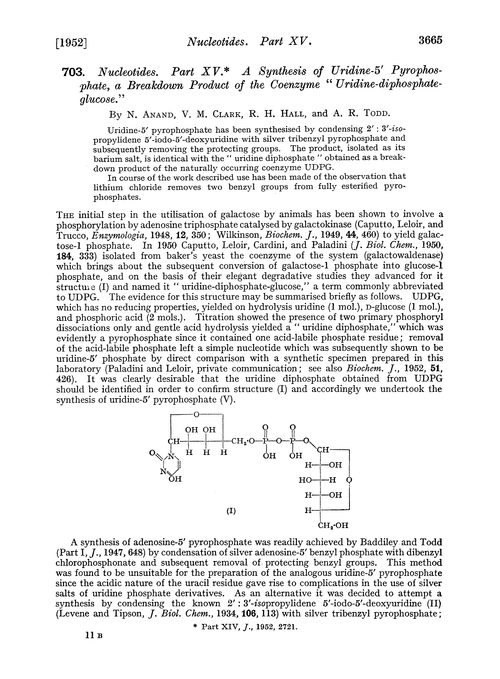 703. Nucleotides. Part XV. A synthesis of uridine-5′ pyrophosphate, a breakdown product of the coenzyme “uridine-diphosphate-glucose.”