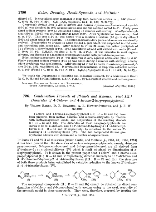 726. Condensation products of phenols and ketones. Part IX. Dimerides of 4-chloro- and 4-bromo-2-isopropenylphenol