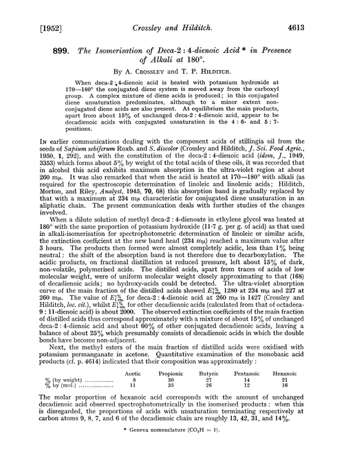 899. The isomerisation of deca-2 : 4-dienoic acid in presence of alkali at 180°