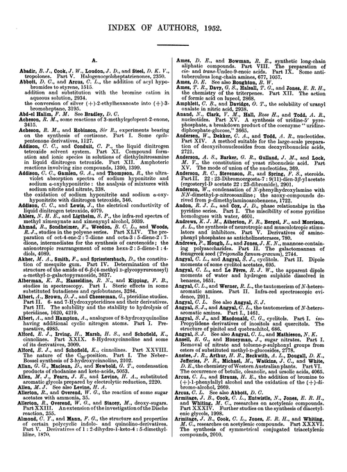 Index of authors, 1952