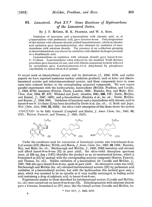 61. Lanosterol. Part XV. Some reactions of hydrocarbons of the lanosterol series
