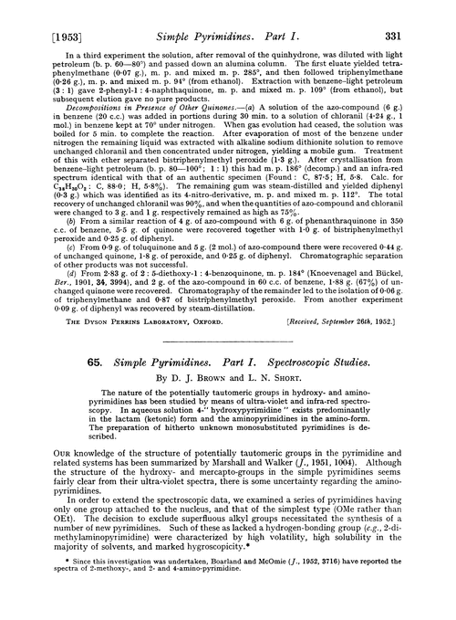 65. Simple pyrimidines. Part I. Spectroscopic studies