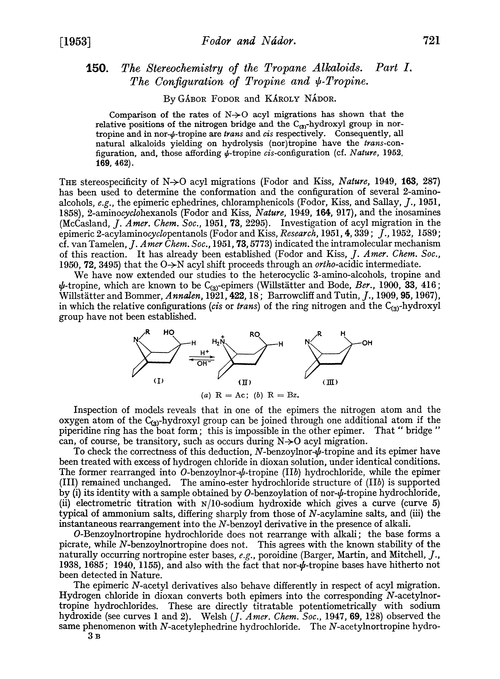 150. The stereochemistry of the tropane alkaloids. Part I. The configuration of tropine and ψ-tropine