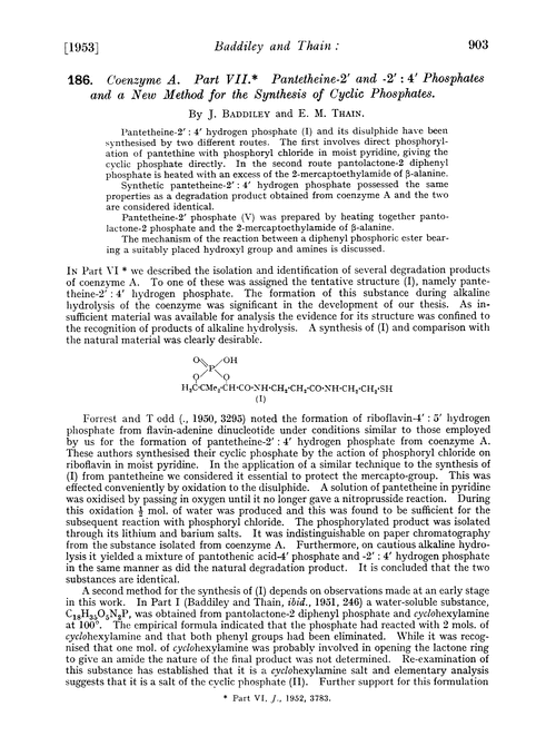 186. Coenzyme A. Part VII. Pantetheine-2′ and -2′ : 4′ phosphates and a new method for the synthesis of cyclic phosphates