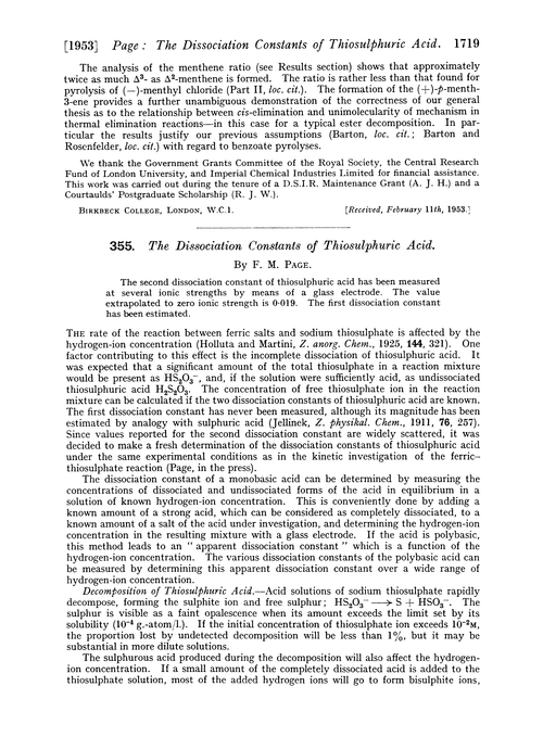 355. The dissociation constants of thiosulphuric acid