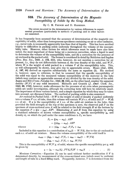 518. The accuracy of determination of the magnetic susceptibility of solids by the Gouy method