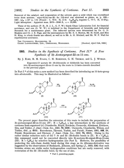 585. Studies in the synthesis of cortisone. Part II. A new synthesis of 3β-acetoxyergost-22-en-11-one
