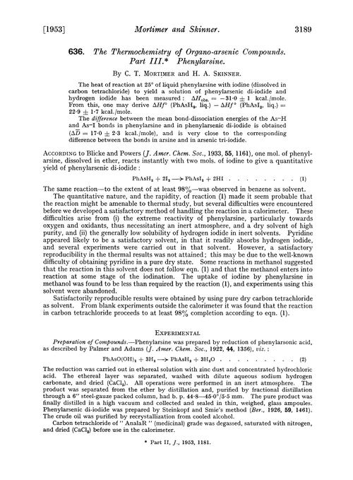 636. The thermochemistry of organo-arsenic compounds. Part III. Phenylarsine
