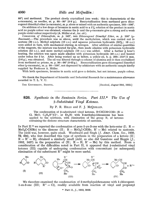 826. Synthesis in the santonin series. Part III. The use of β-substituted vinyl ketones
