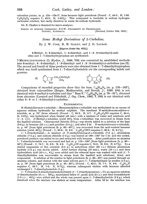 Some methyl derivatives of β-carboline