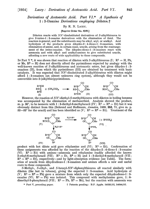 Derivatives of acetoacetic acid. Part VI. A synthesis of 1 : 3-oxazine derivatives employing diketen