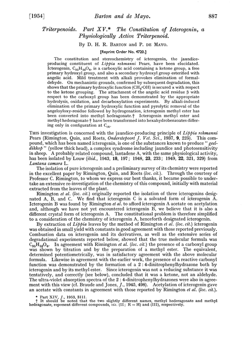 Triterpenoids. Part XV. The constitution of icterogenin, a physiologically active triterpenoid