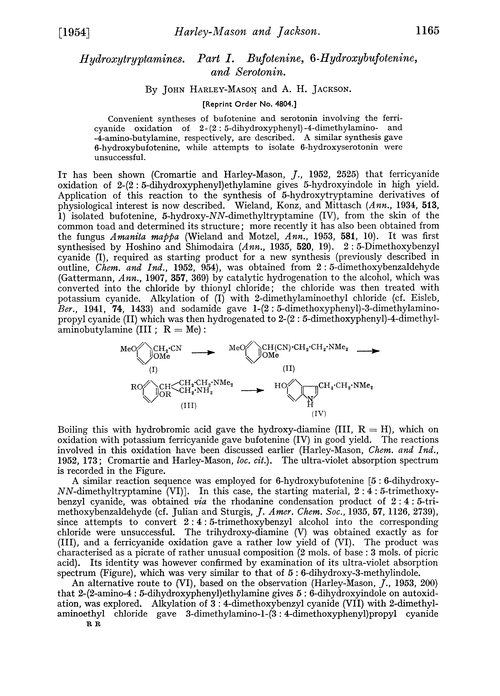 Hydroxytryptamines. Part I. Bufotenine, 6-hydroxybufotenine, and serotonin