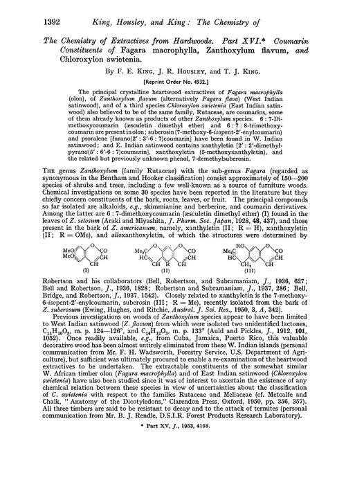 The chemistry of extractives from hardwoods. Part XVI. Coumarin constituents of Fagara macrophylla, Zanthoxylum flavum, and Chloroxylon swietenia