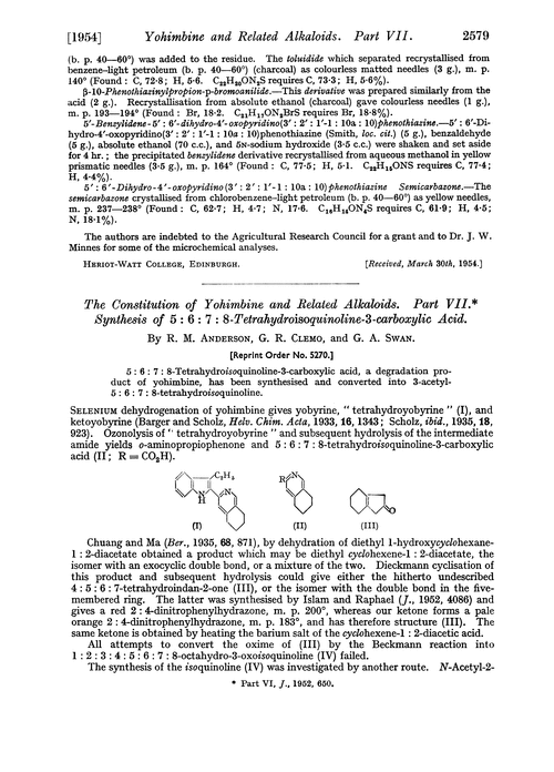 The constitution of yohimbine and related alkaloids. Part VII. Synthesis of 5 : 6 : 7 : 8-tetrahydroisoquinoline-3-carboxylic acid