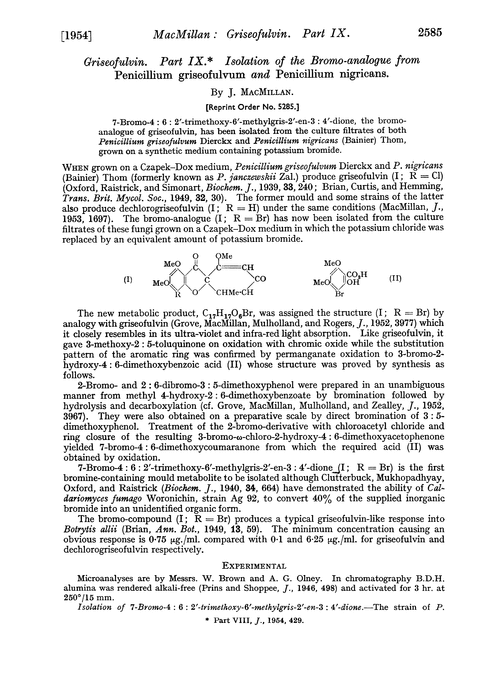 Griseofulvin. Part IX. Isolation of the bromo-analogue from Penicillium griseofulvum and Penicillium nigricans