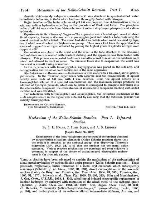 Mechanism of the Kolbe–Schmitt reaction. Part I. Infra-red studies