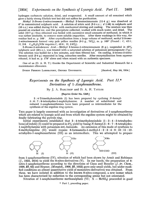 Experiments on the synthesis of lysergic acid. Part II. Derivatives of 1-azaphenanthrene