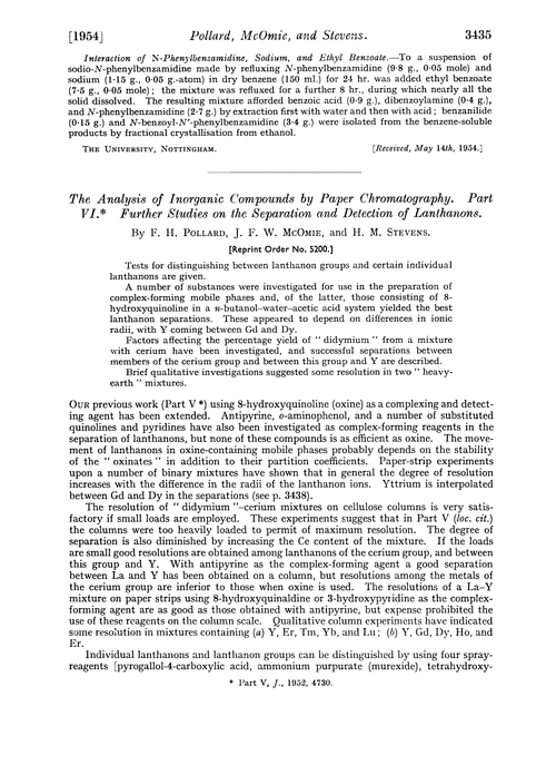 The analysis of inorganic compounds by paper chromatography. Part VI. Further studies on the separation and detection of lanthanons