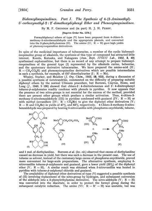 Bisbenzylisoquinolines. Part I. The synthesis of 4-(2-aminoethyl)-5′-carboxymethyl-2 : 2′-dimethoxydiphenyl ether and phenoxyisoquinolines