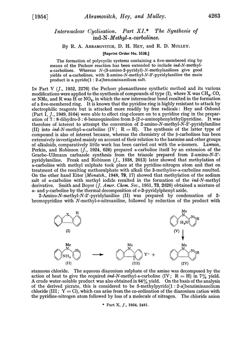 Internuclear cyclisation. Part XI. The synthesis of ind-N-methyl-α- carbolines