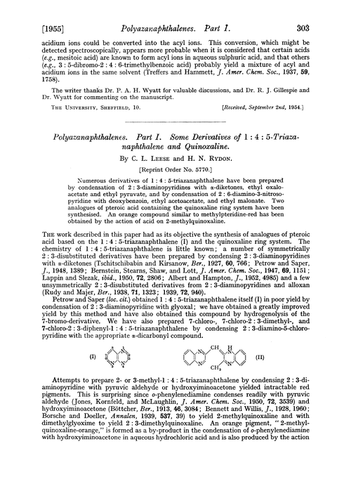 Polyazanaphthalenes. Part I. Some derivatives of 1:4:5-triazanaphthalene and quinoxaline