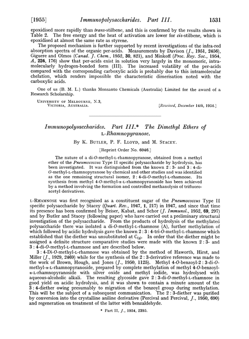 Immunopolysaccharides. Part III. The dimethyl ethers of L-rhamnopyranose
