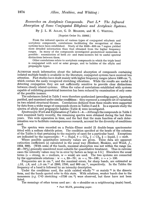 Researches on acetylenic compounds. Part L. The infrared absorption of some conjugated ethylenic and acetylenic systems